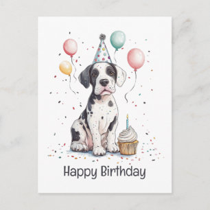 Carte Postale Joyeux Anniversaire Cupcake pour Chiots Grand Dano