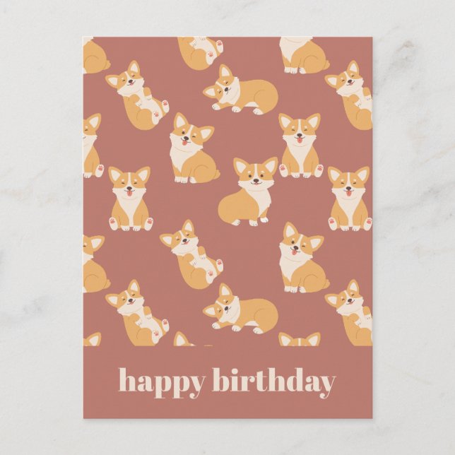 Carte Postale Joyeux anniversaire Cute Corgi Motif pour Amoureux (Devant)
