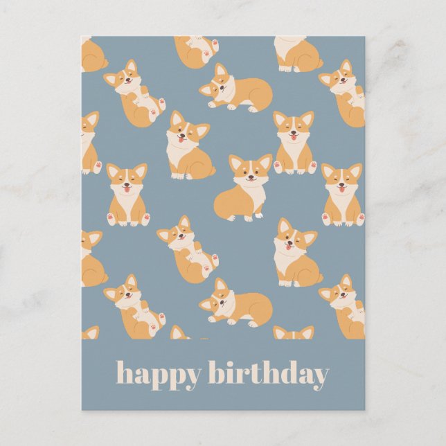 Carte Postale Joyeux anniversaire Cute Corgi Motif pour Amoureux (Devant)