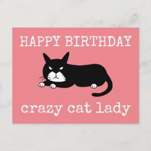 Carte Postale Joyeux anniversaire Dame aux chats fous