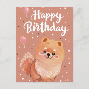 Carte Postale Joyeux Anniversaire de Cute Pomeranian