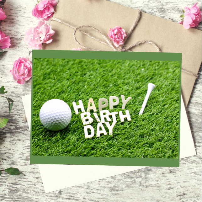 Carte Postale Joyeux anniversaire de golf avec balle de golf et  (Créateur téléchargé)