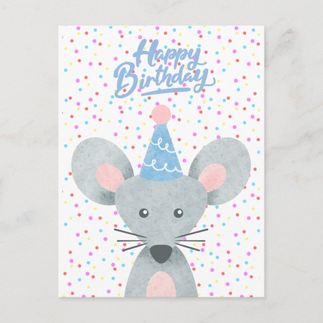 Carte Postale Joyeux anniversaire de la fête de la souris Casque (Devant)