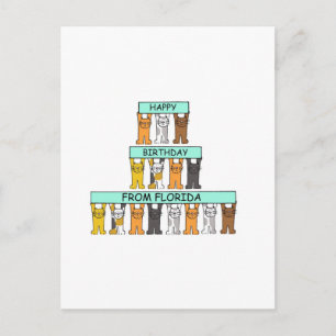 Carte Postale Joyeux anniversaire de la Floride Cartoon Cats