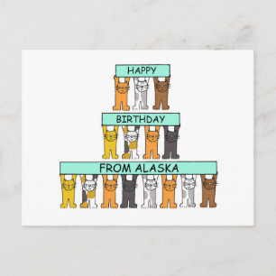 Carte Postale Joyeux anniversaire de l'Alaska Cartoon Cats