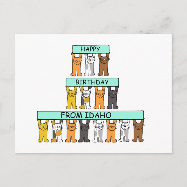 Carte Postale Joyeux anniversaire de l'Idaho Cartoon Cats (Devant)