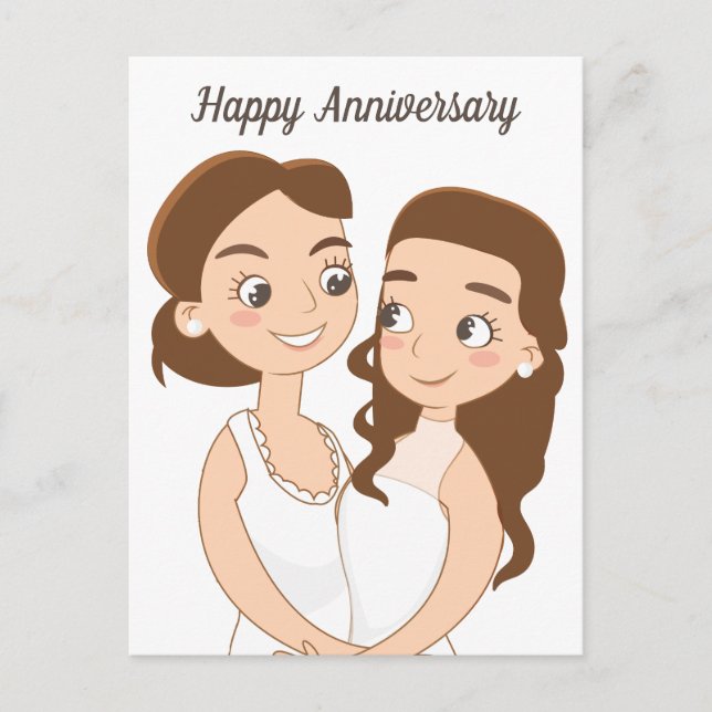 Carte Postale Joyeux Anniversaire de Mariage Joli Couple Lesbien (Devant)