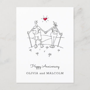 Carte Postale Joyeux Anniversaire de Mariage Randonnée Cœur Roug