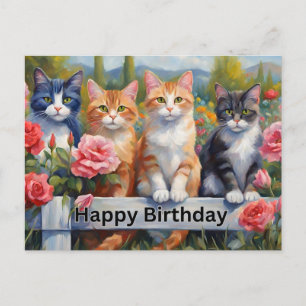 Carte Postale Joyeux Anniversaire de mignons chats à Flower Gard
