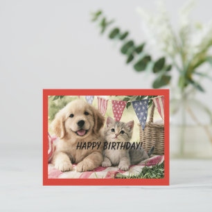 Carte Postale Joyeux anniversaire, des animaux si mignons,