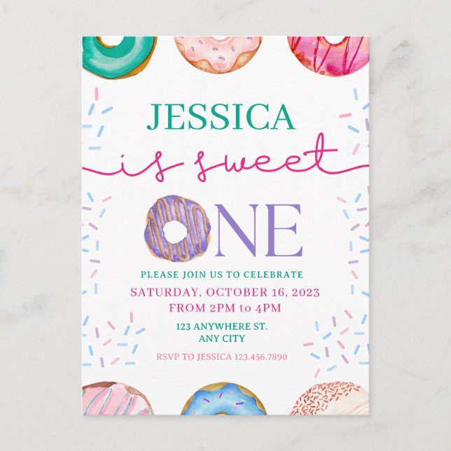 Carte Postale Joyeux anniversaire Donut mignon 1er anniversaire (Devant)