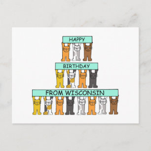 Carte Postale Joyeux anniversaire du Wisconsin Cartoon Cats