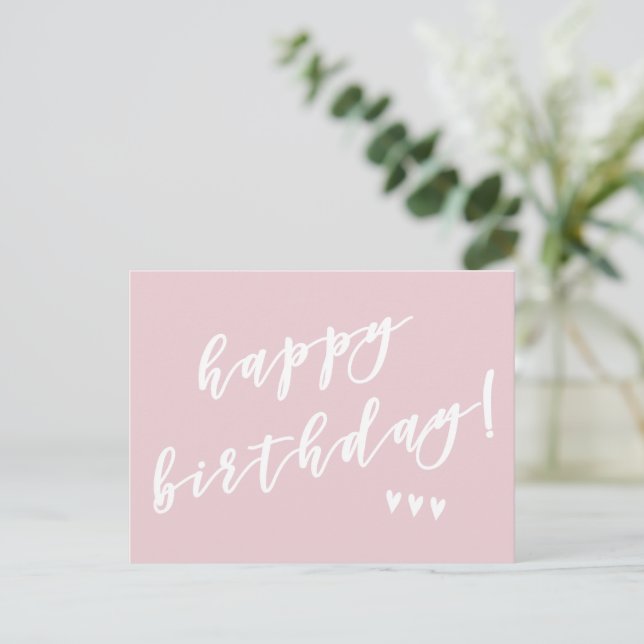 Carte Postale Joyeux Anniversaire ! Dusty Pink Brush Script (Debout devant)