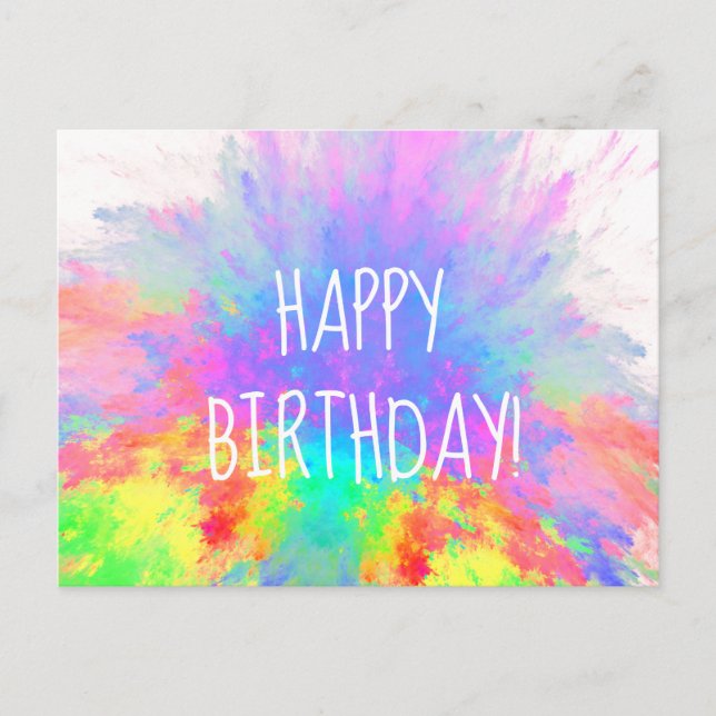 Carte Postale Joyeux Anniversaire Éclatement de Couleurs Arc-en- (Devant)