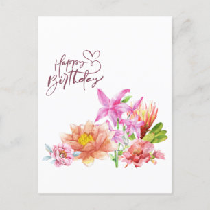 Carte Postale Joyeux anniversaire Elégant aquarelle Floral