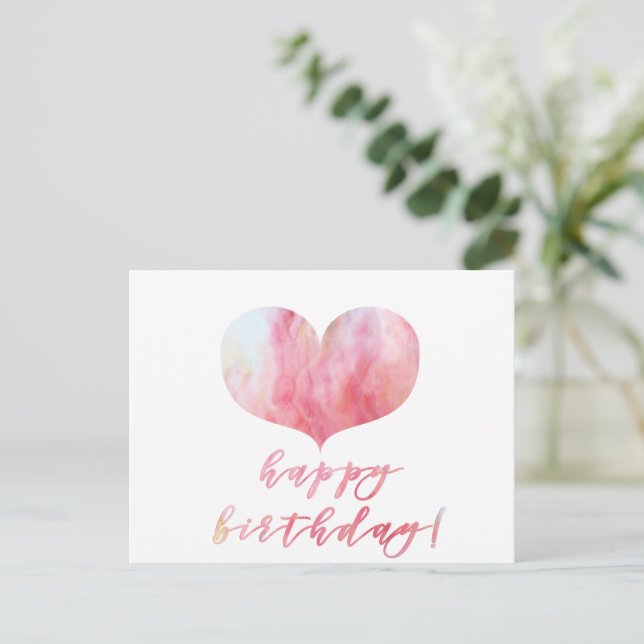Carte Postale Joyeux anniversaire ! Élégant Coeur d'Agate Rose (Debout devant)