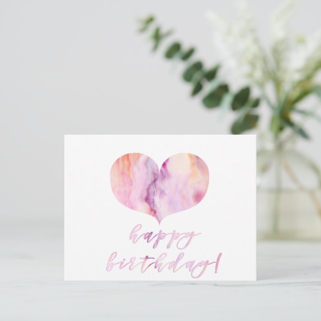 Carte Postale Joyeux Anniversaire ! Élégant Cœur d'agate violett (Debout devant)