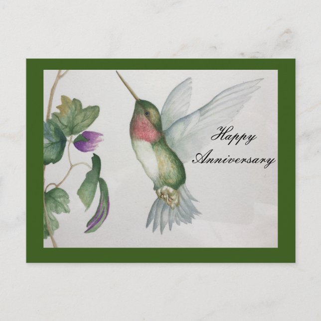Carte Postale Joyeux Anniversaire élégant doux colibri (Devant)