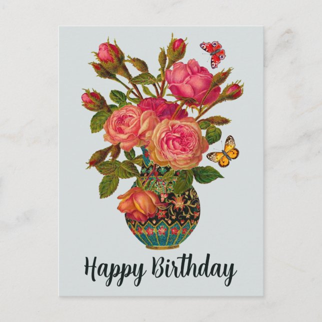 Carte Postale Joyeux anniversaire Elégant Roses victoriens dans  (Devant)
