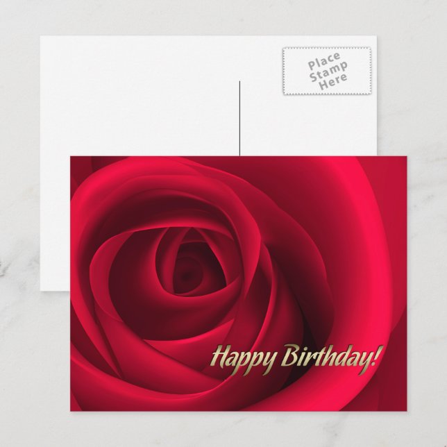 Carte Postale Joyeux anniversaire. Élégante Rose rouge (Devant / Derrière)