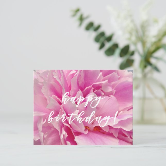 Carte Postale Joyeux Anniversaire ! Élégantes Pivoines Roses  (Debout devant)
