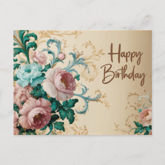 Carte Postale Joyeux Anniversaire Élégantes Roses Vintage 