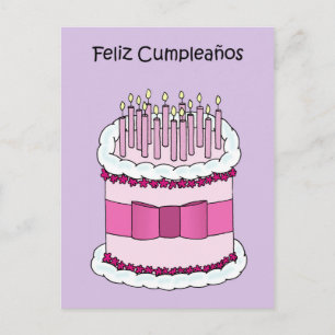 Carte Postale Joyeux anniversaire en espagnol gâteau et bougies