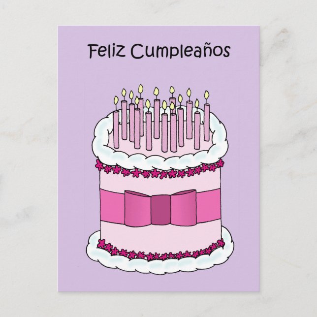 Carte Postale Joyeux anniversaire en espagnol gâteau et bougies (Devant)