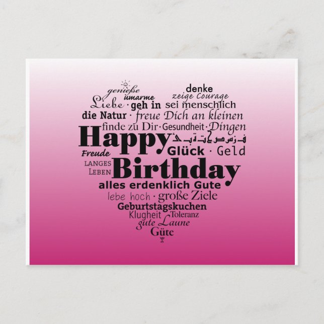 Carte Postale Joyeux anniversaire en plusieurs langues (Devant)