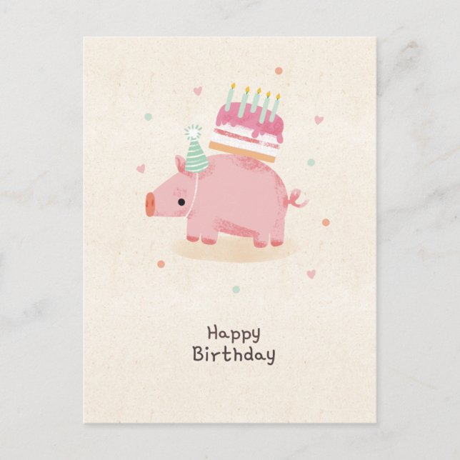 Carte Postale Joyeux anniversaire en volant un porcelet (Devant)