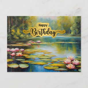 Carte Postale Joyeux Anniversaire Étang de Nymphéas, Forêt, Natu