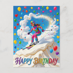Carte Postale Joyeux Anniversaire Femme Skieuse