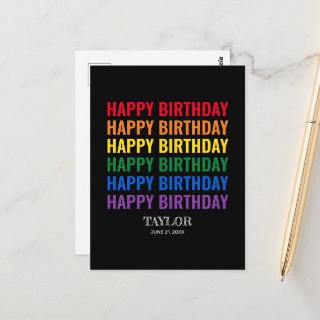 Carte Postale Joyeux Anniversaire Fierté LGBT LGBTQ Transgenre (Devant/Arrière en situation)