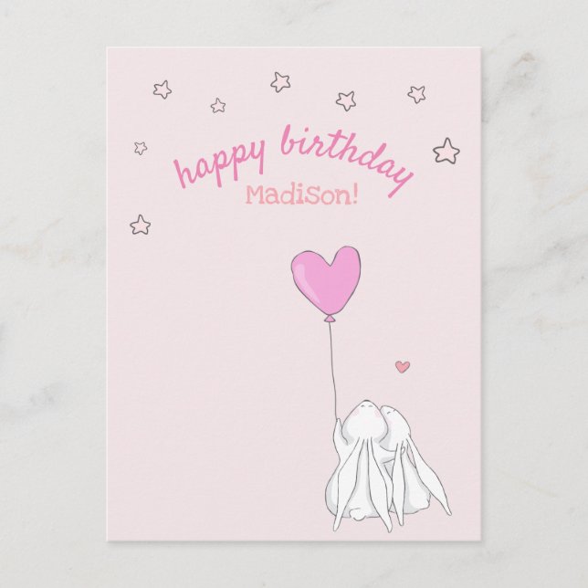 Carte Postale Joyeux Anniversaire ! Fille aux jolis lapins d'ann (Devant)