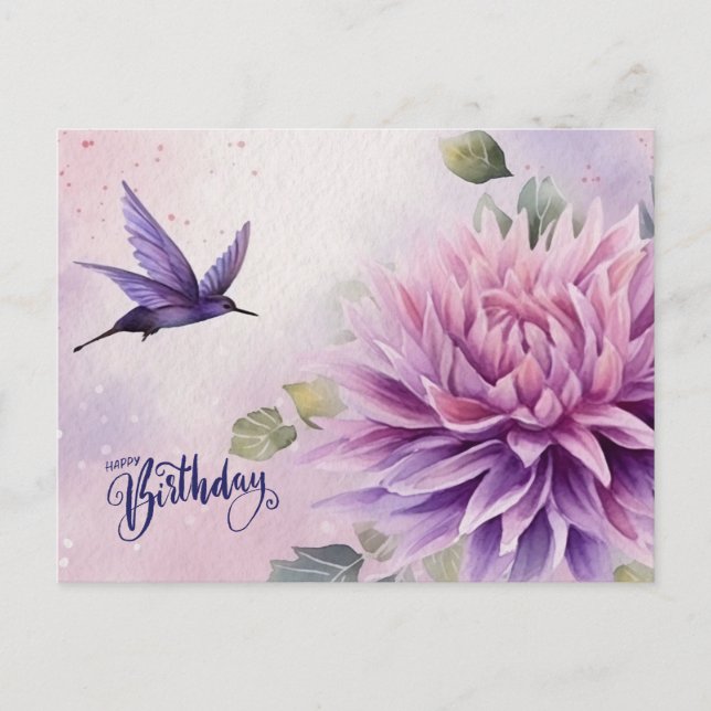 Carte Postale Joyeux Anniversaire Fleur de Dahlia Aquarelle  (Devant)