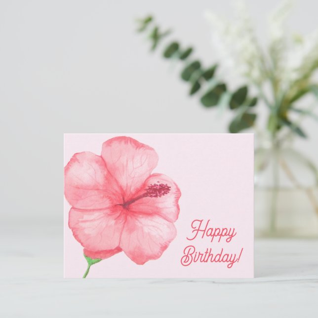 Carte Postale Joyeux Anniversaire  | Fleur d'Hibiscus Tropical (Debout devant)