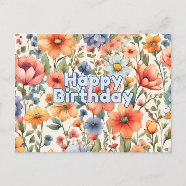 Carte Postale Joyeux Anniversaire Fleurs Aquarelle Abstraites  (Devant)