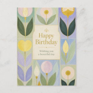 Carte Postale Joyeux Anniversaire Fleurs Botaniques Modernes en