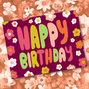 Carte Postale JOYEUX ANNIVERSAIRE Fleurs Daisies Lettres Bulles 