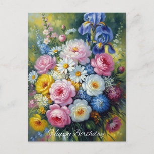 Carte Postale Joyeux Anniversaire Fleurs de Jardin d'Été Colorée