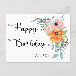 Carte Postale Joyeux Anniversaire Fleurs de Pavot Aquarelle