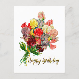 Carte Postale Joyeux Anniversaire Fleurs de Pois de Senteur Vint