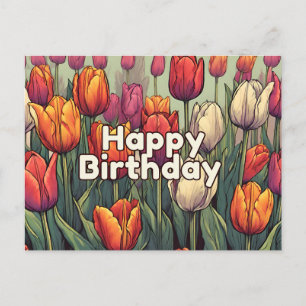 Carte Postale Joyeux Anniversaire Fleurs de Tulipe 
