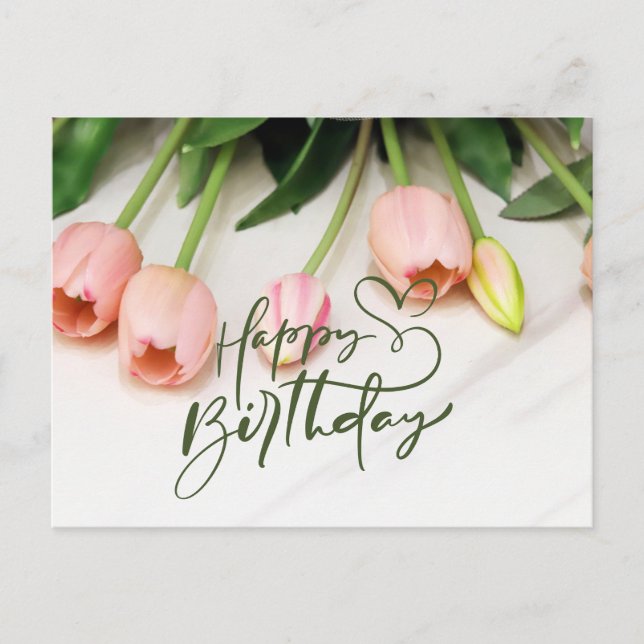 Carte Postale Joyeux Anniversaire Fleurs de Tulipe Roses  (Devant)