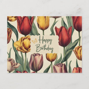 Carte Postale Joyeux Anniversaire Fleurs de Tulipes colorées