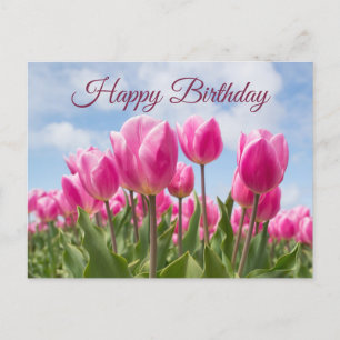 Carte Postale Joyeux Anniversaire Fleurs de Tulipes Roses