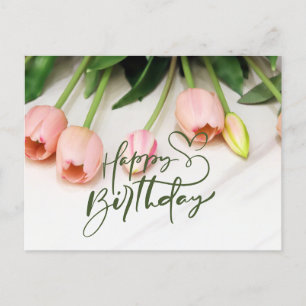Carte Postale Joyeux Anniversaire Fleurs de Tulipes Roses
