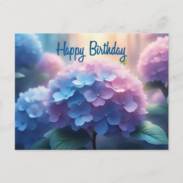 Carte Postale Joyeux Anniversaire Fleurs d'Hortensia  (Devant)