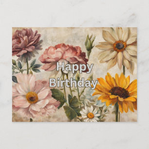 Carte Postale Joyeux Anniversaire Fleurs Estivales en Fleur