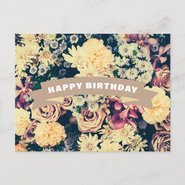Carte Postale Joyeux anniversaire Fleurs mixtes (Devant)